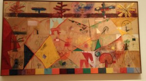 Looks similar to some of Carl's kids art ventures on large pieces of cardboard.